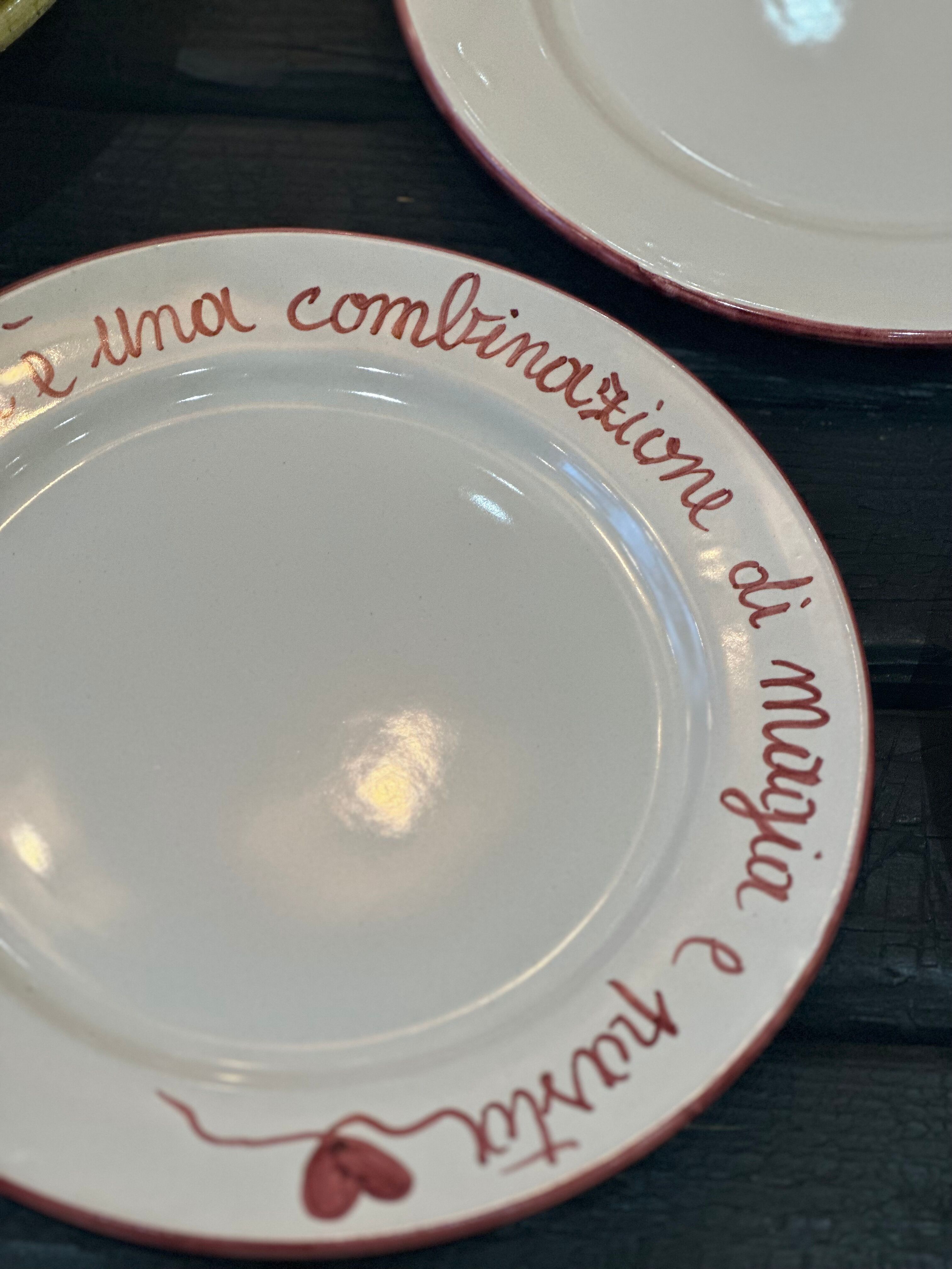 Hand-painted artisanal Italian plate la vita e una combination de magice e pasta