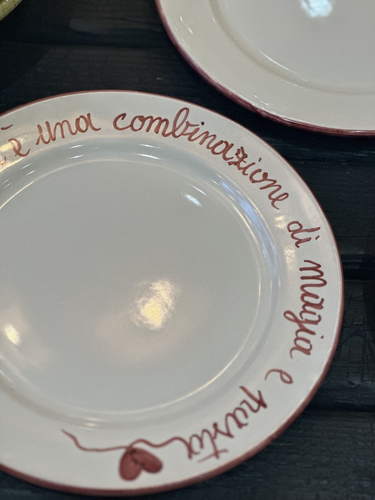 Hand-painted artisanal Italian plate la vita e una combination de magice e pasta
