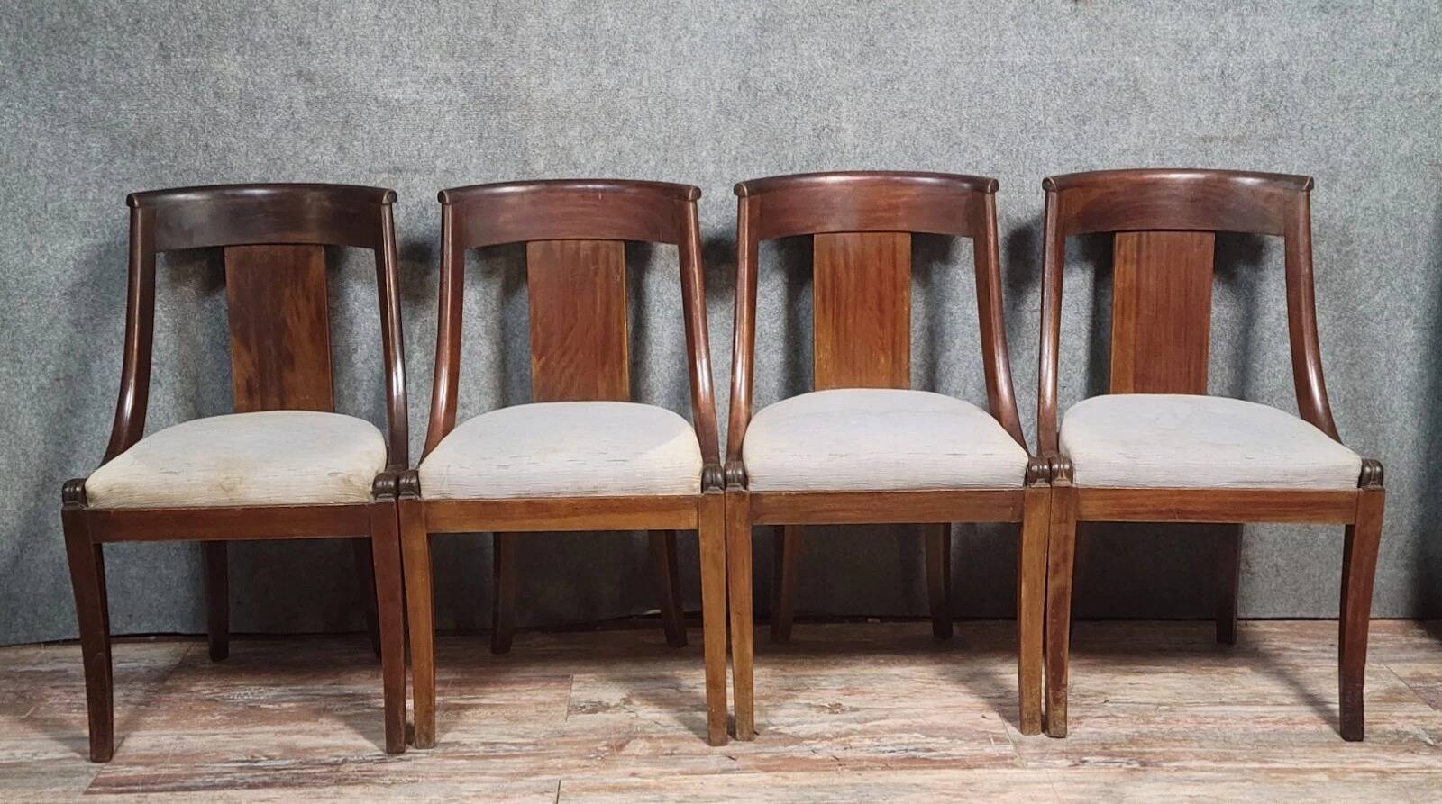 Set of 4 Empire style mahogany gondola chairs, 19th century