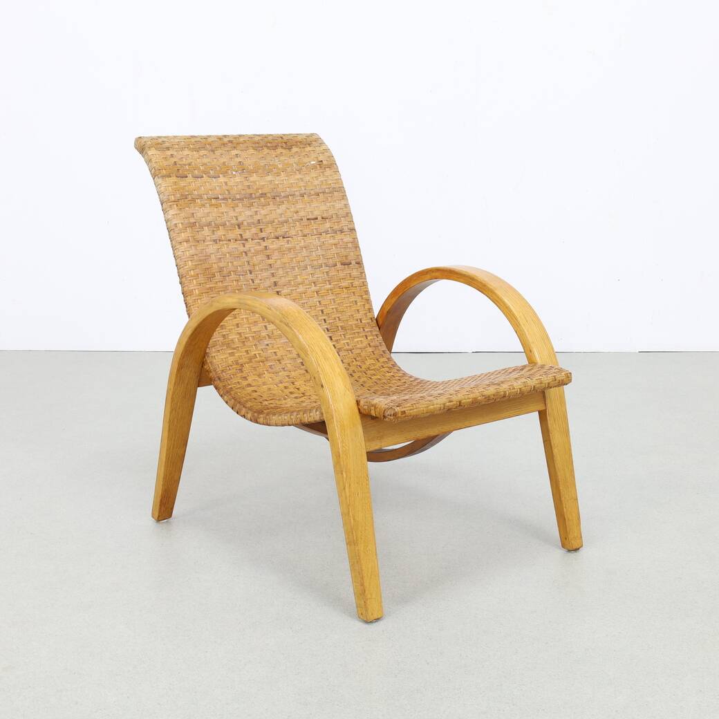 Rare Lounge Chair in Cane and Wood, 1960s