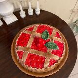 Pie dish - cherry pie decor lid - ceramic ware - vintage