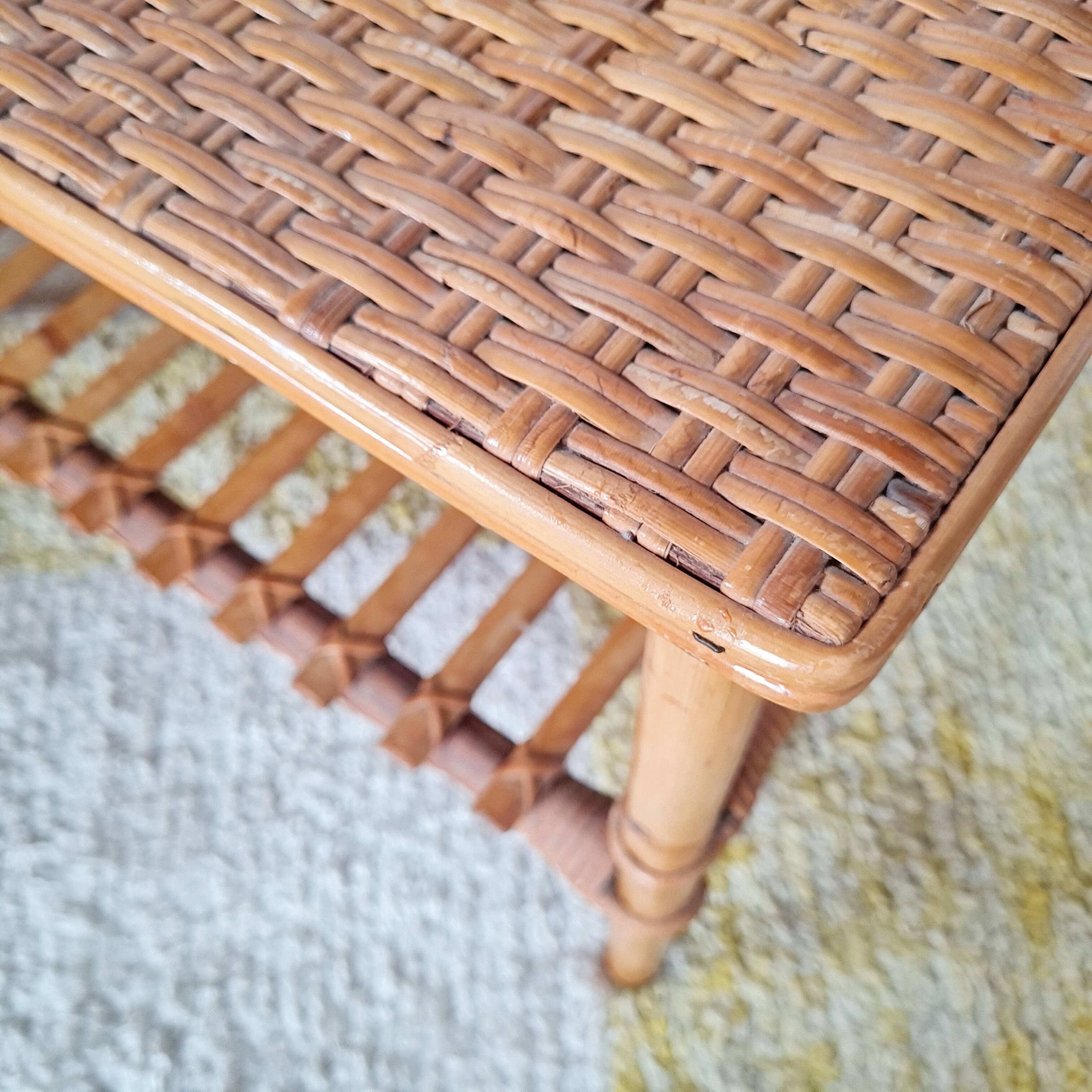 Antique coffee table in rattan and bamboo