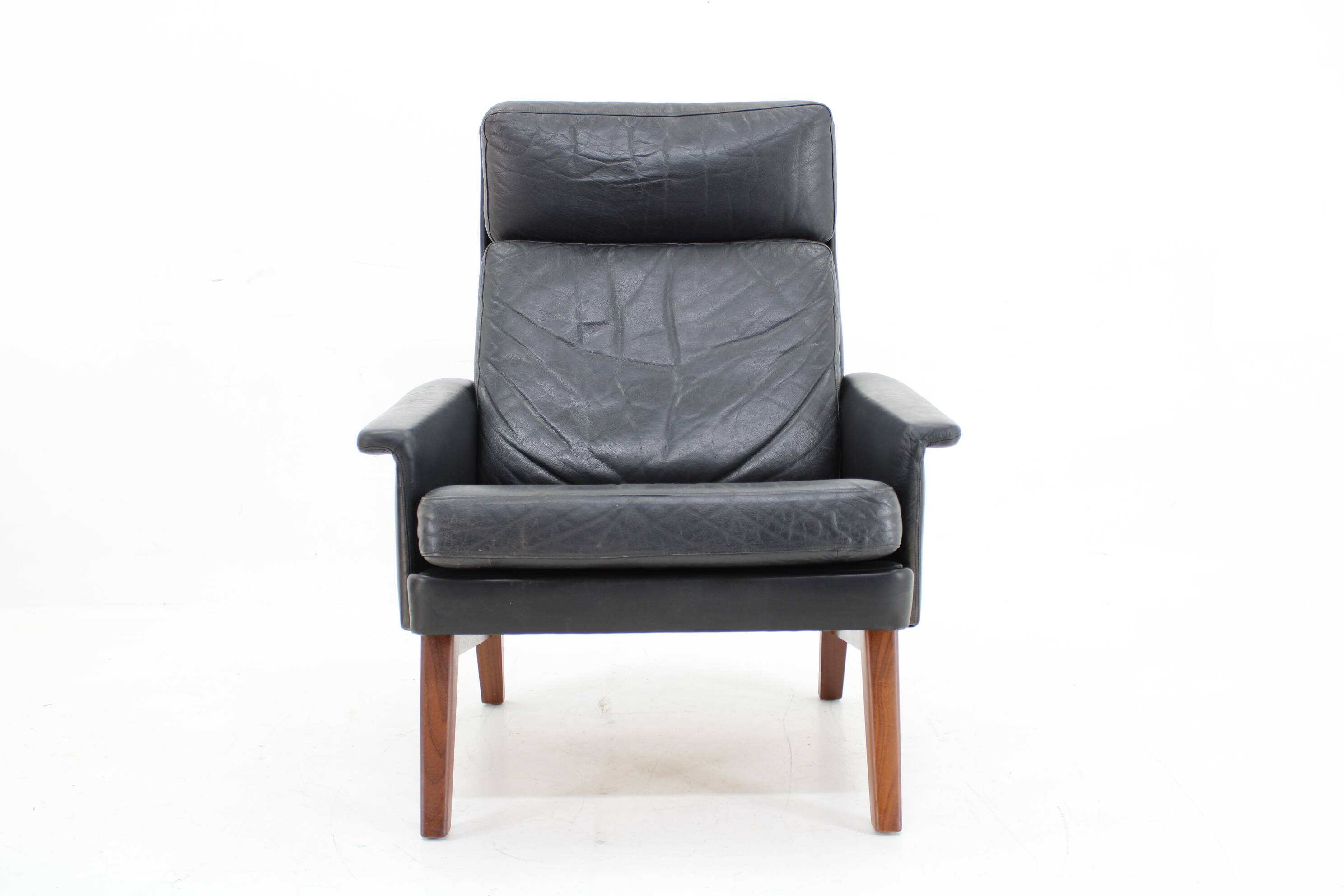 1970 Teak Leather High Back Armchair , Denmark