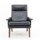 1970 Teak Leather High Back Armchair , Denmark
