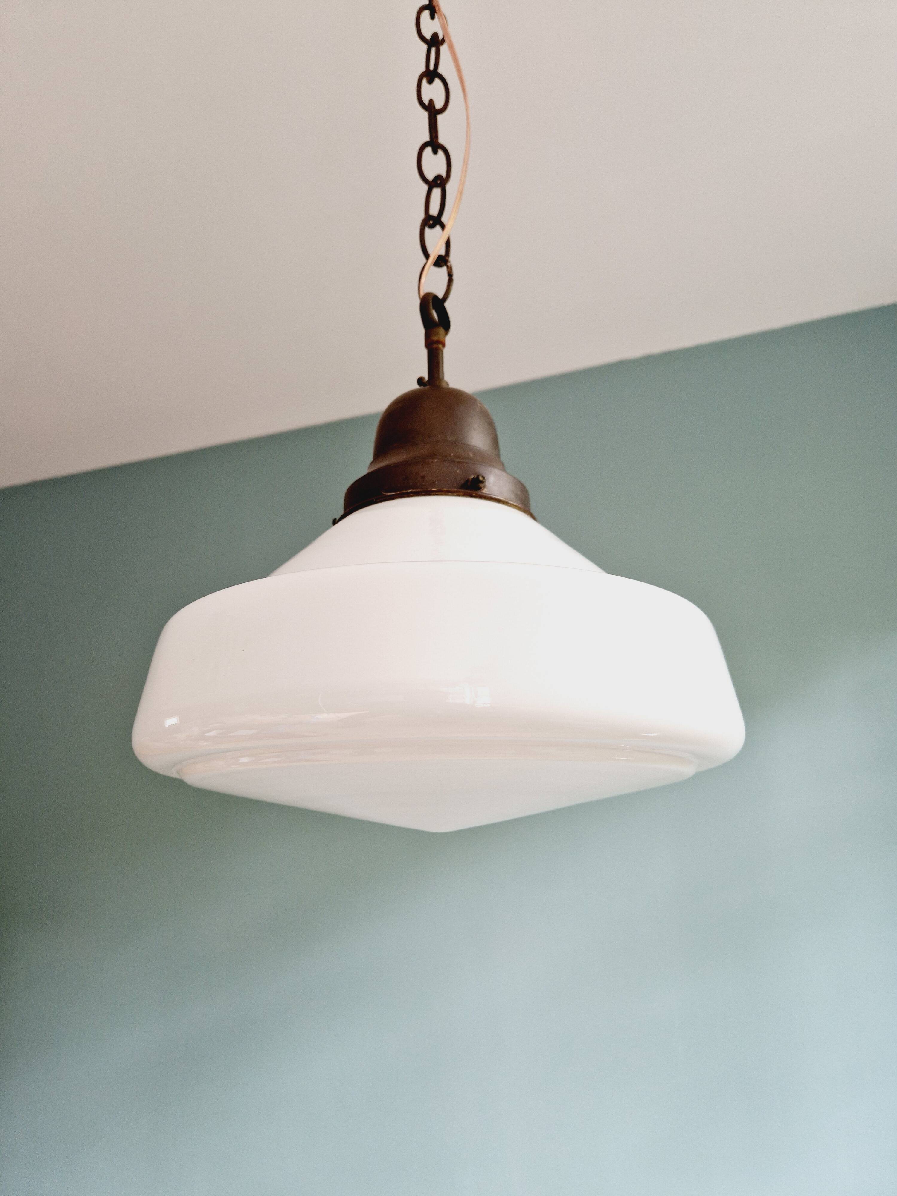 Philips Art Deco pendant light in white conical opaline, 1920s-30s