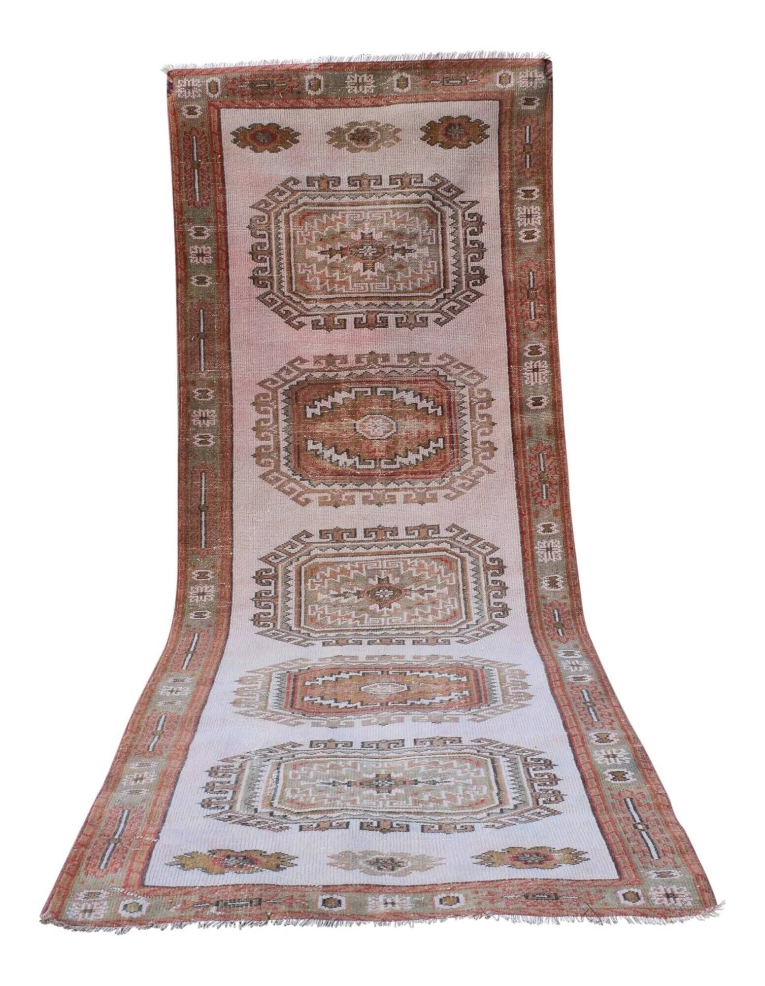 Vintage Turkish hallway rug 133x377 cm