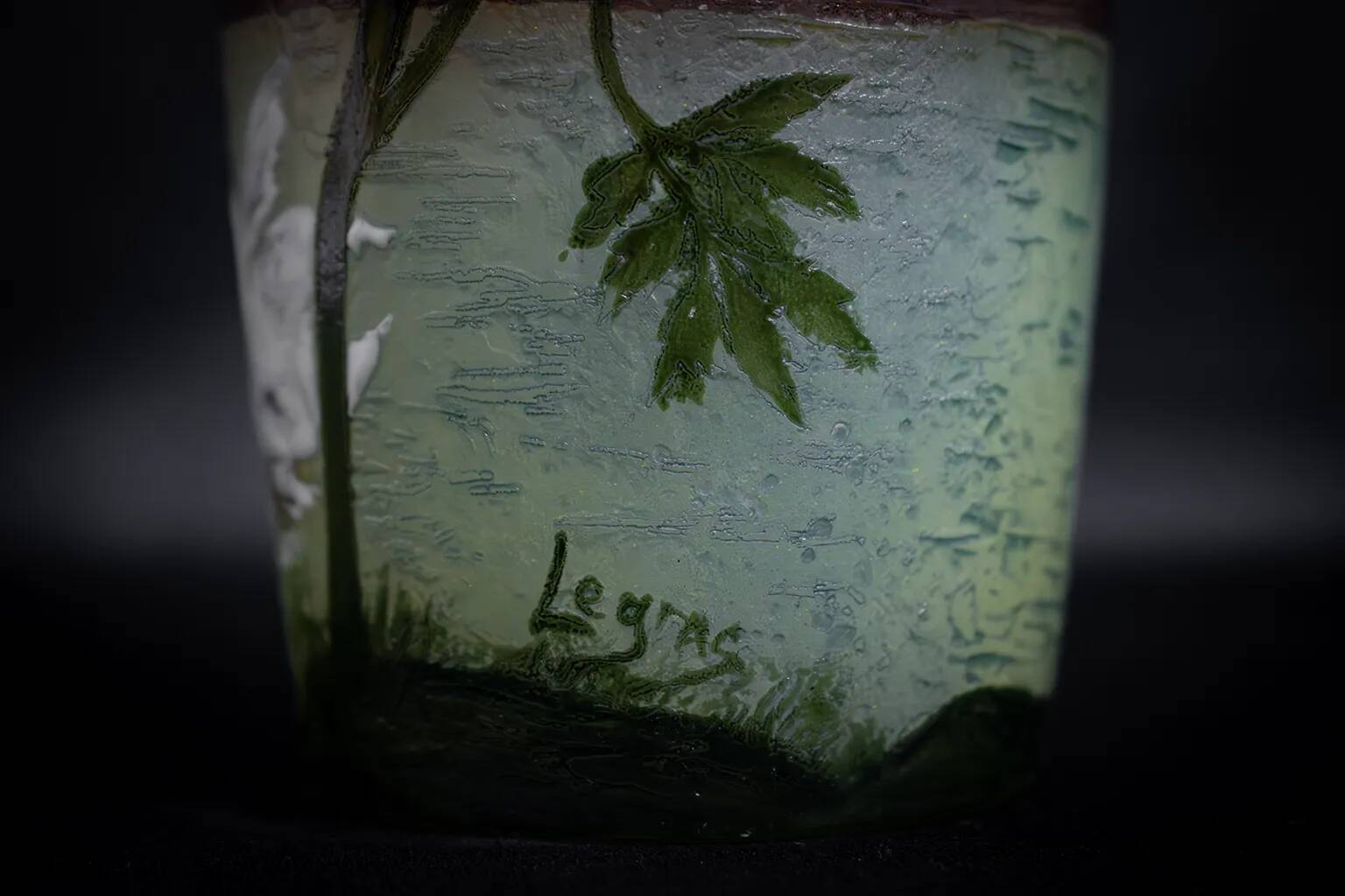 Large Legras Art Nouveau vase in acid-etched glass | Swan Lake
