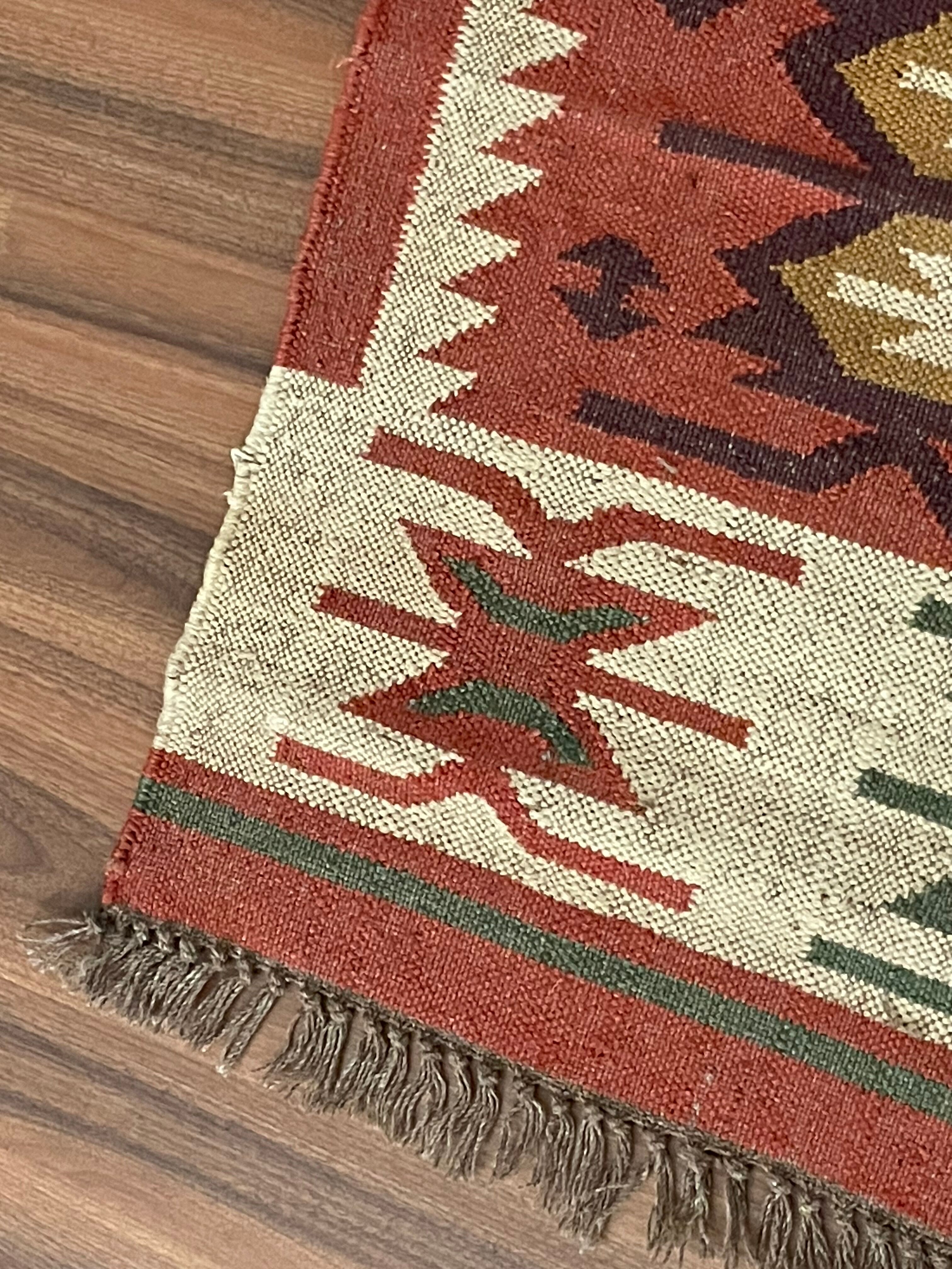 Jute and wool handwoven kilim