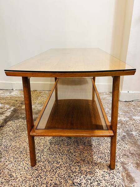 Vintage Scandinavian wood and glass coffee table