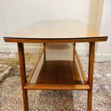 Vintage Scandinavian wood and glass coffee table