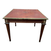 Table extensible style Louis XVI – Plateau cuir doré au petit fer – Bronze doré