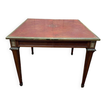 Table extensible style Louis XVI – Plateau cuir doré au petit fer – Bronze doré