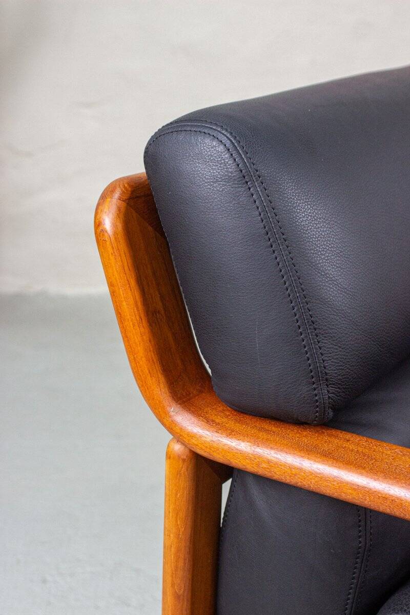 Vintage Two-Seater Teak and Leather Sofa by Olsen & Laursen, 1980s