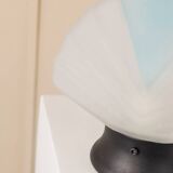 Murano Glass Shell Table Lamp in White with Blue Accent – Italian 1980s Vintage Space Age Design