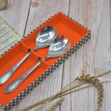 Old salad cutlery, made of metal, in their Amefa case