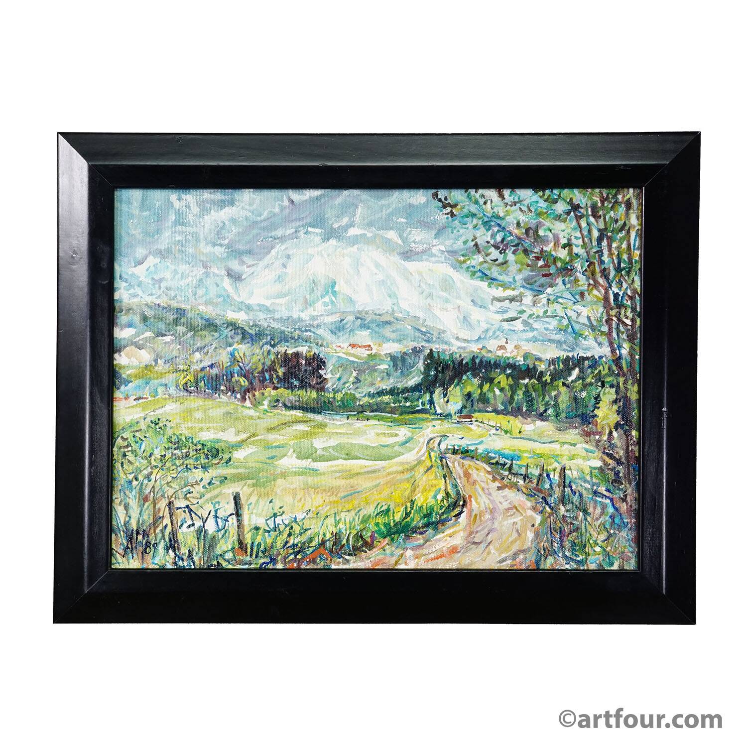 Paysage Steinhoegl Bavière, 1989 – Peinture à l'huile d'Alexander Michael