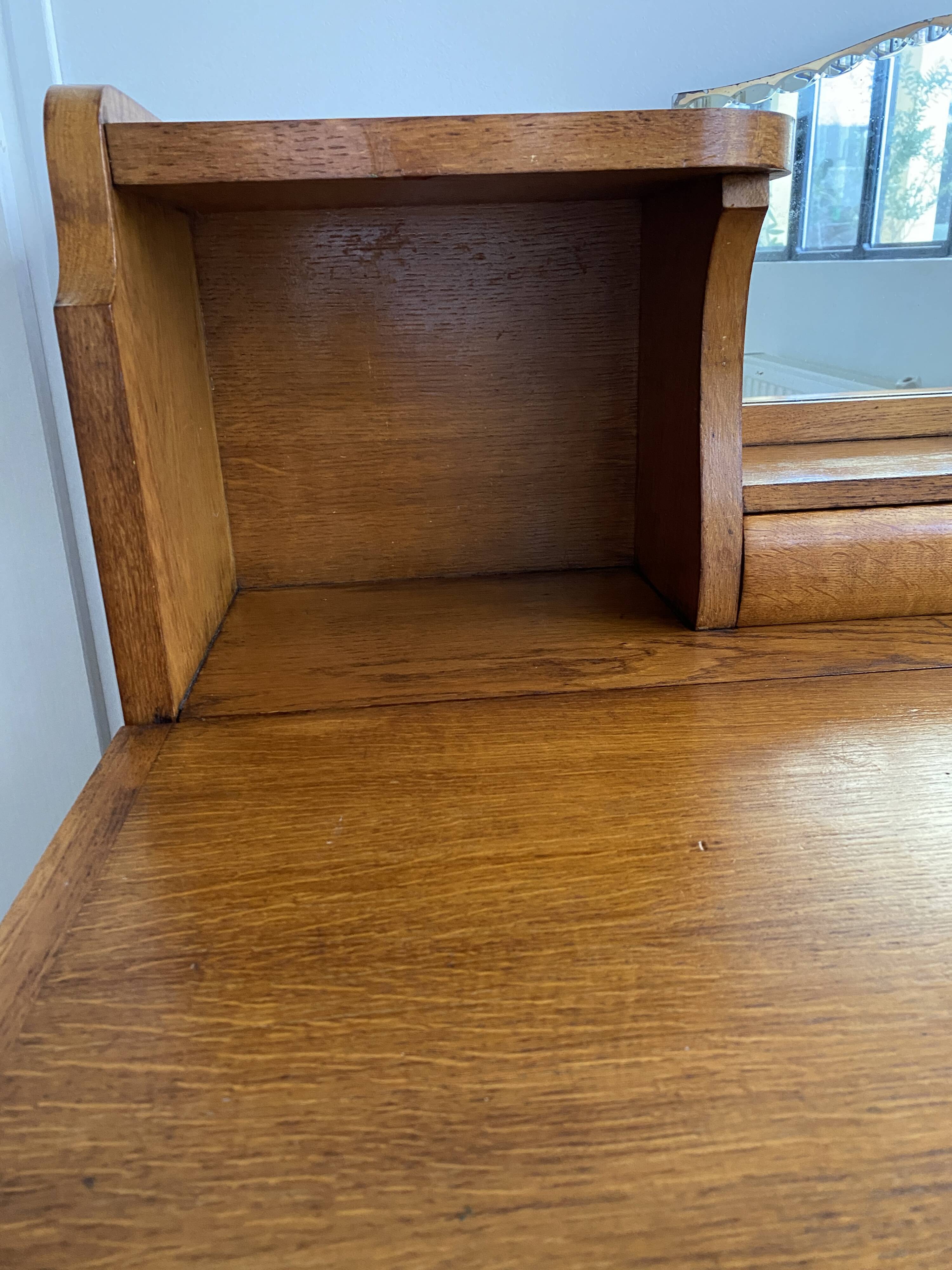 Wooden console table / vintage folding desk with mirror and small drawer