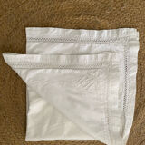 White cotton pillowcase with embroidery and monogram from the 1960s.