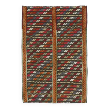 Vintage Turkish Oushak Handmade Wool Cotton Orange Kilim Area Rug 85x130