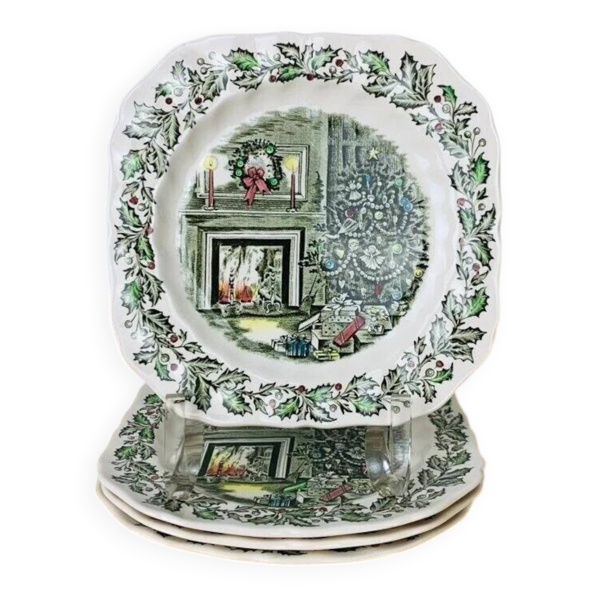 4 dessert plates and cups Merry Christmas Johnson Bros