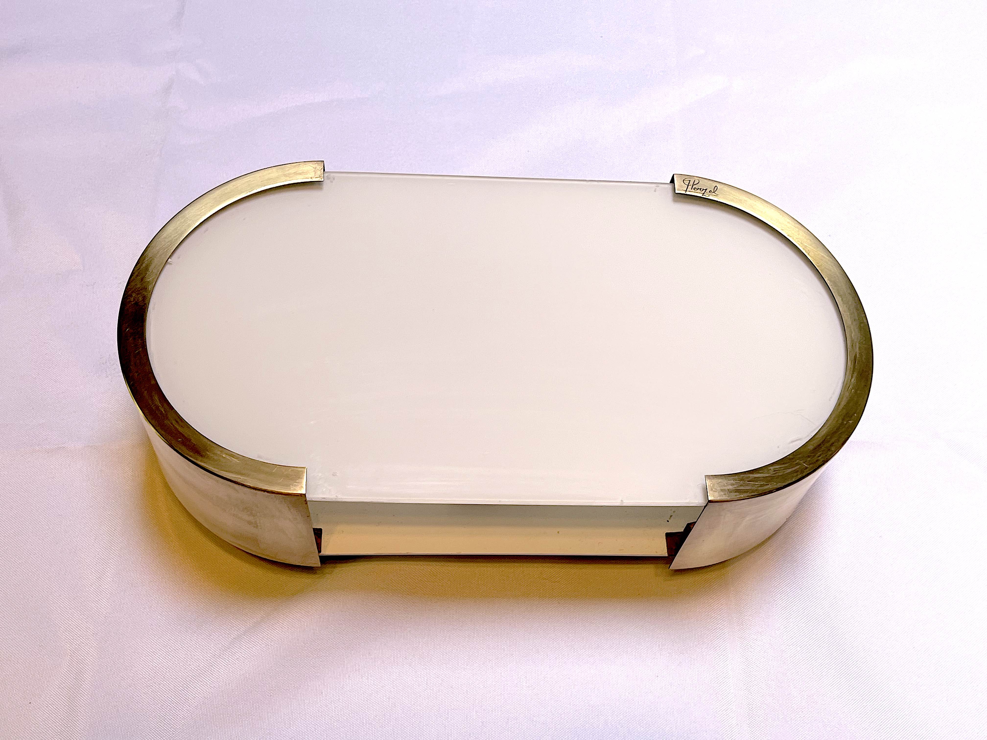 Perzel Ceiling lamp or wall lamp, signed, mid-twentieth century, opaline brass, France