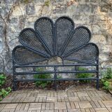 Vintage black rattan headboard 142cm