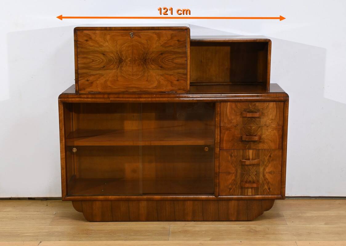 Meuble Vitré Rurka en Ronce de Noyer, Art Déco – 1940