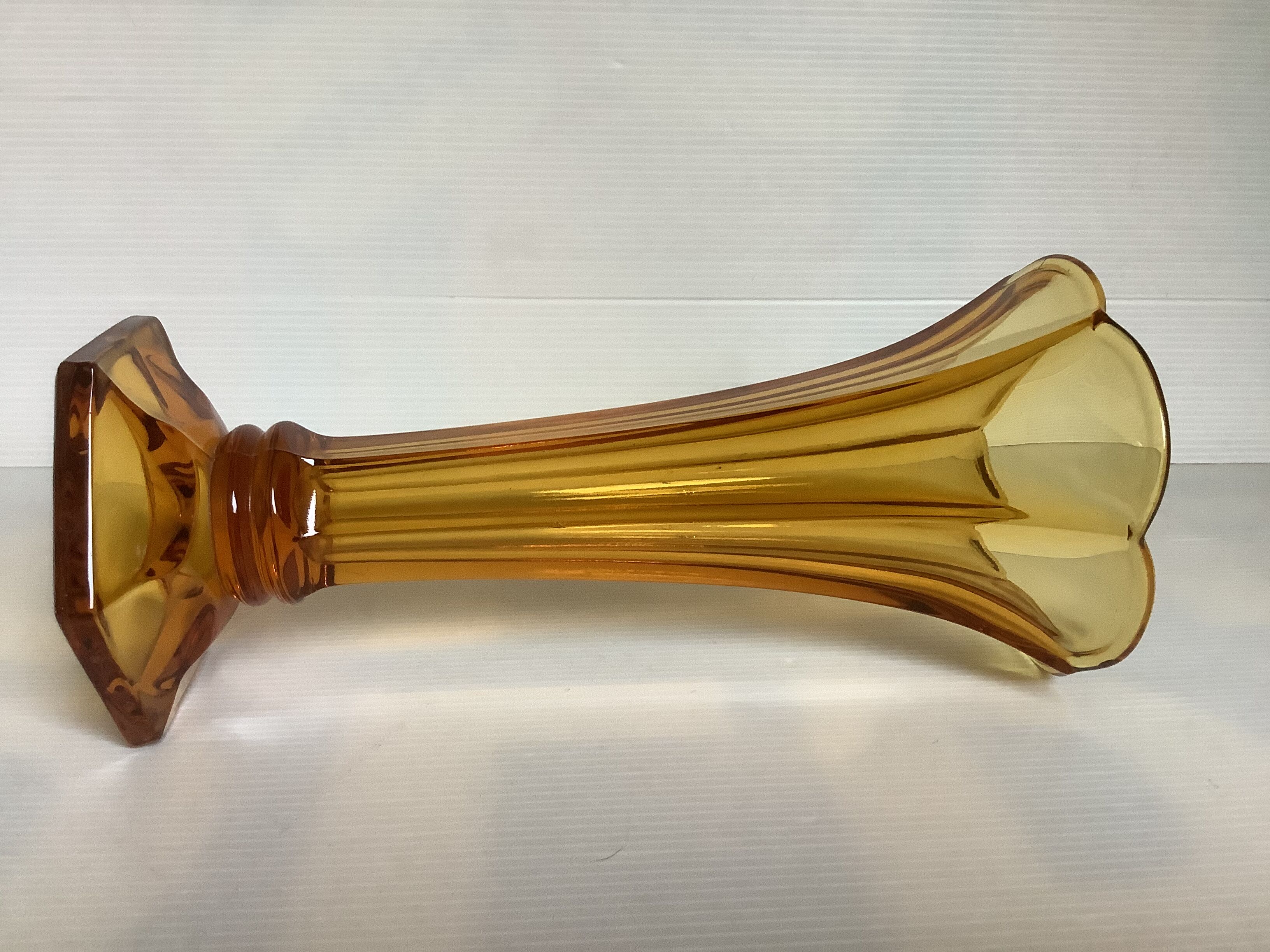 Old flower-shaped vase, moulded yellow glass, Art Deco.