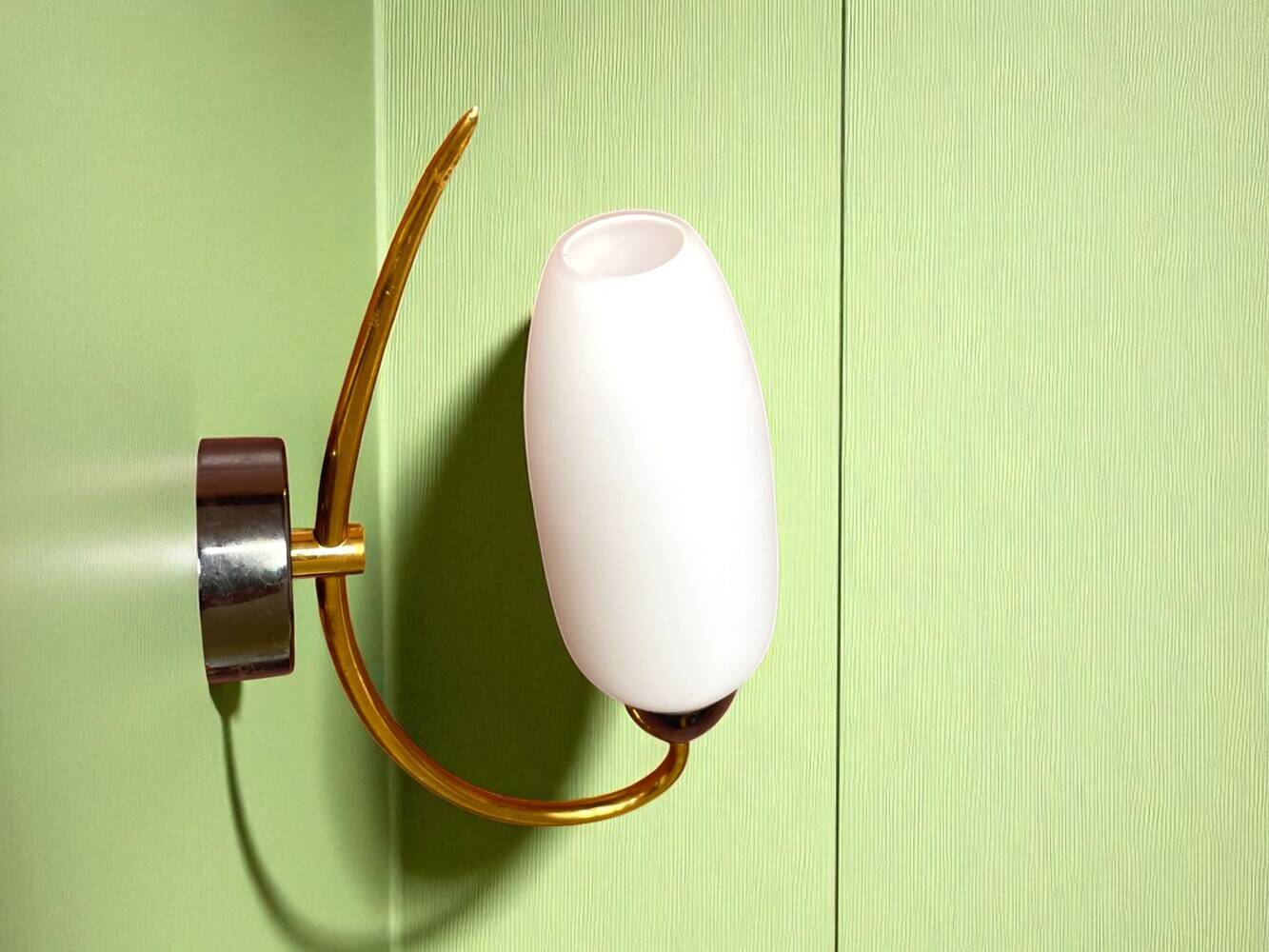 Vintage brass white Opaline Glass Wall Sconce