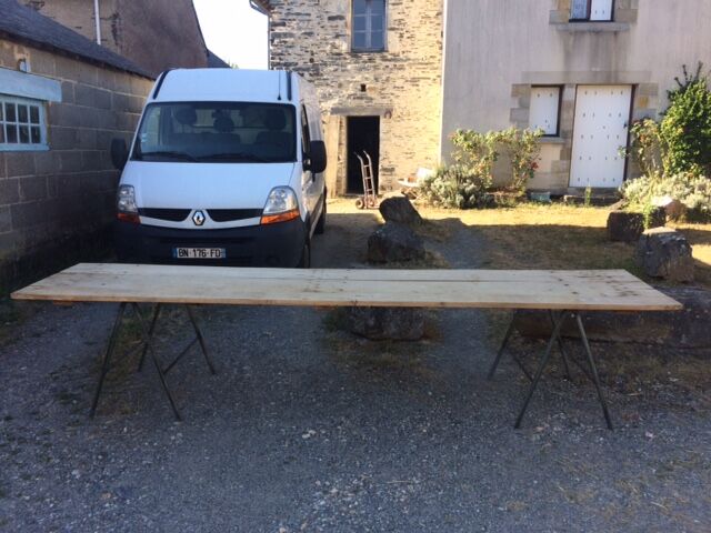 Oak table on metal trestles