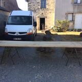 Oak table on metal trestles