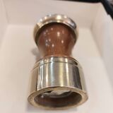 Varnished wood and brushed brass pepper mill