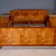 Vintage Czechoslovak bedroom set with burl veneer, bed and pair of nightstands, mid-20th century, 180 × 195 cm