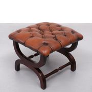 English country house style padded leather ottoman