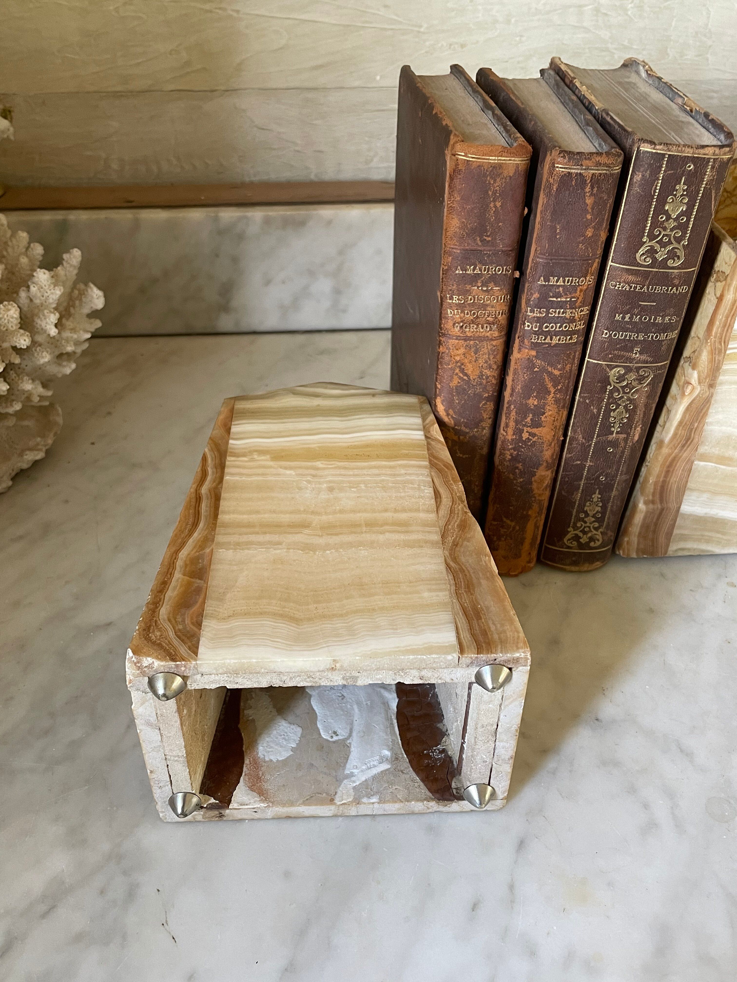 Art Deco marble and onyx bookends
