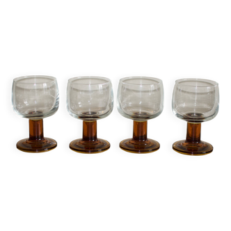Verres vintage années 70 à pieds bloc ambré