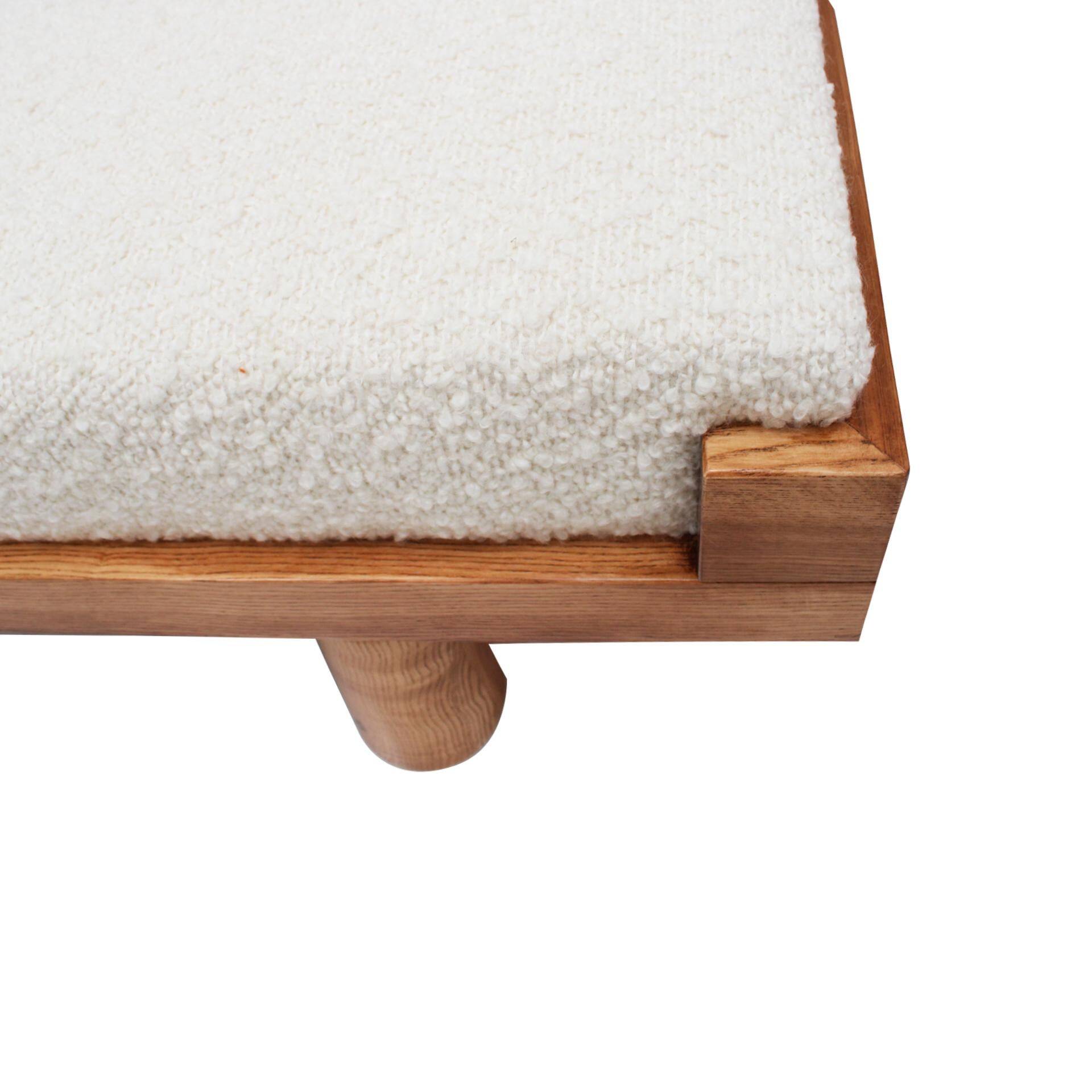 Contemporary Brutalist Style Bench in Solid Oak and Wool Bouclé, Italy