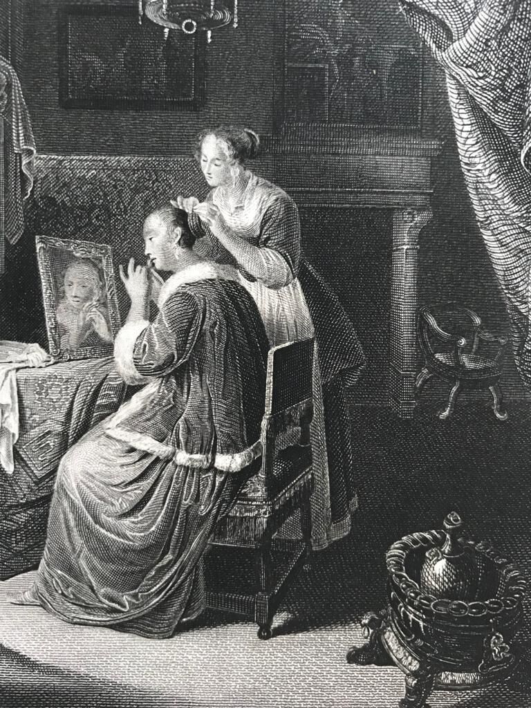 Gérard DOU, the lady at his toilet, engraving, nineteenth century