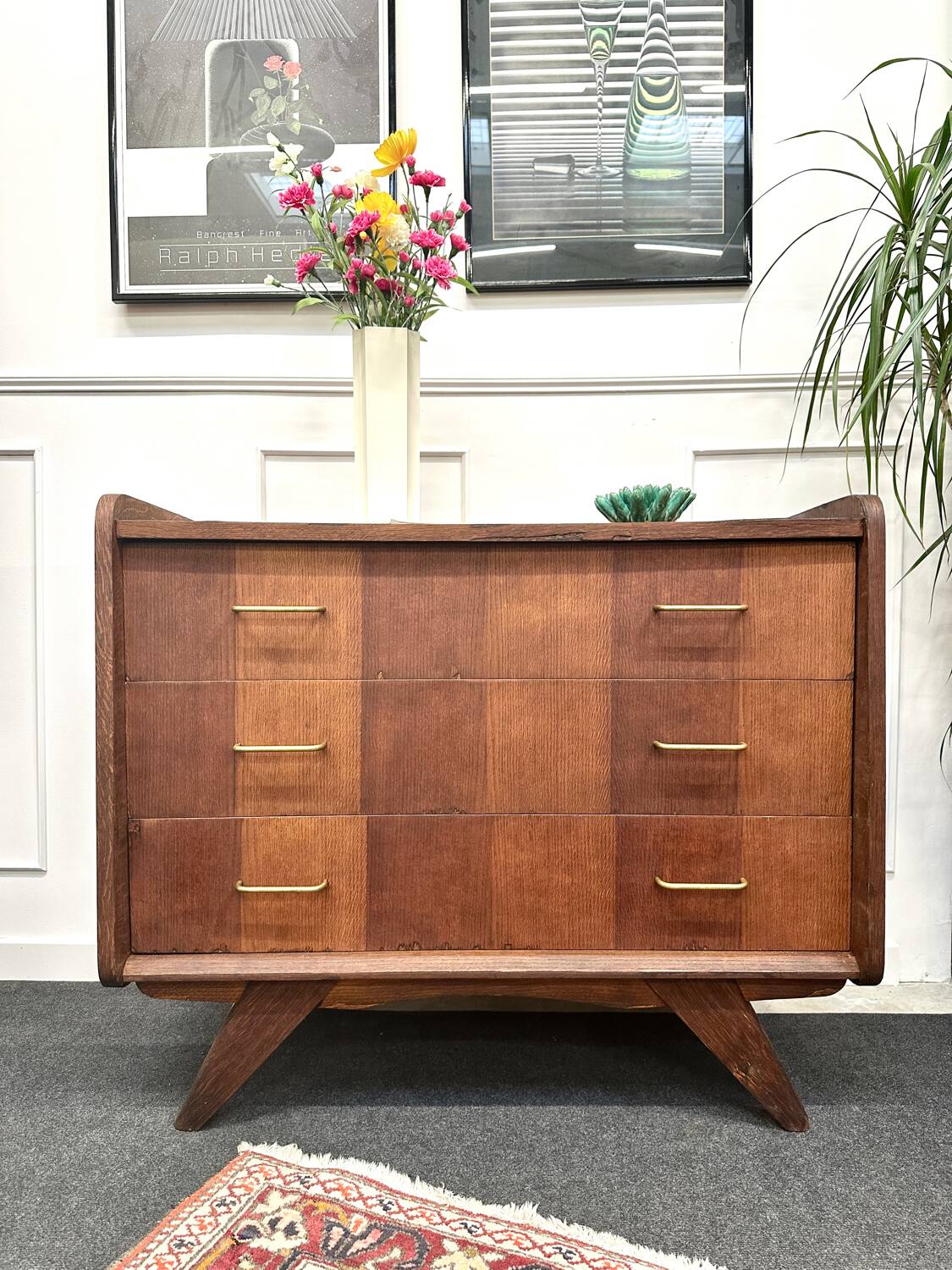 Vintage chest of drawers with compass feet