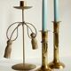 Trio of vintage knotted candlesticks brass