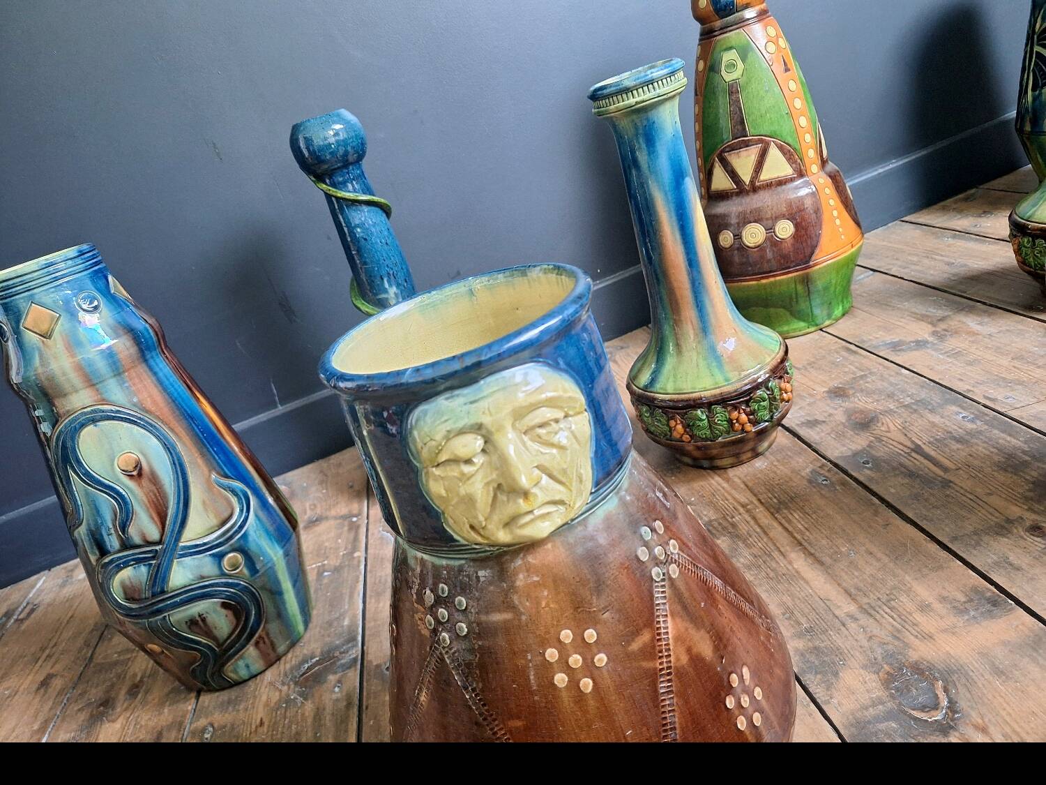 Vases, Flemish pottery from Thulin, Art Nouveau, Art Deco