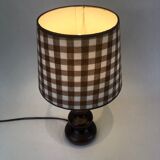 Wooden foot lamp brown tartan lampshade, cottage style