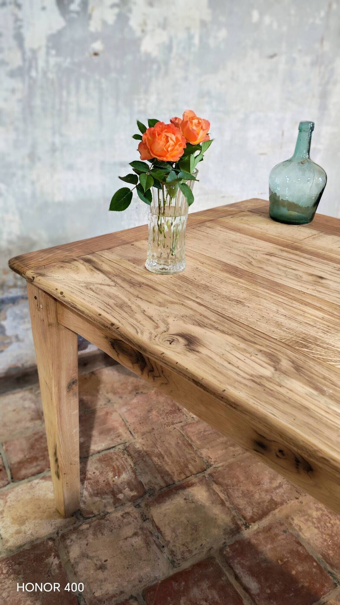 Solid oak farmhouse table "brut" 247x89, top "chocolate oak"