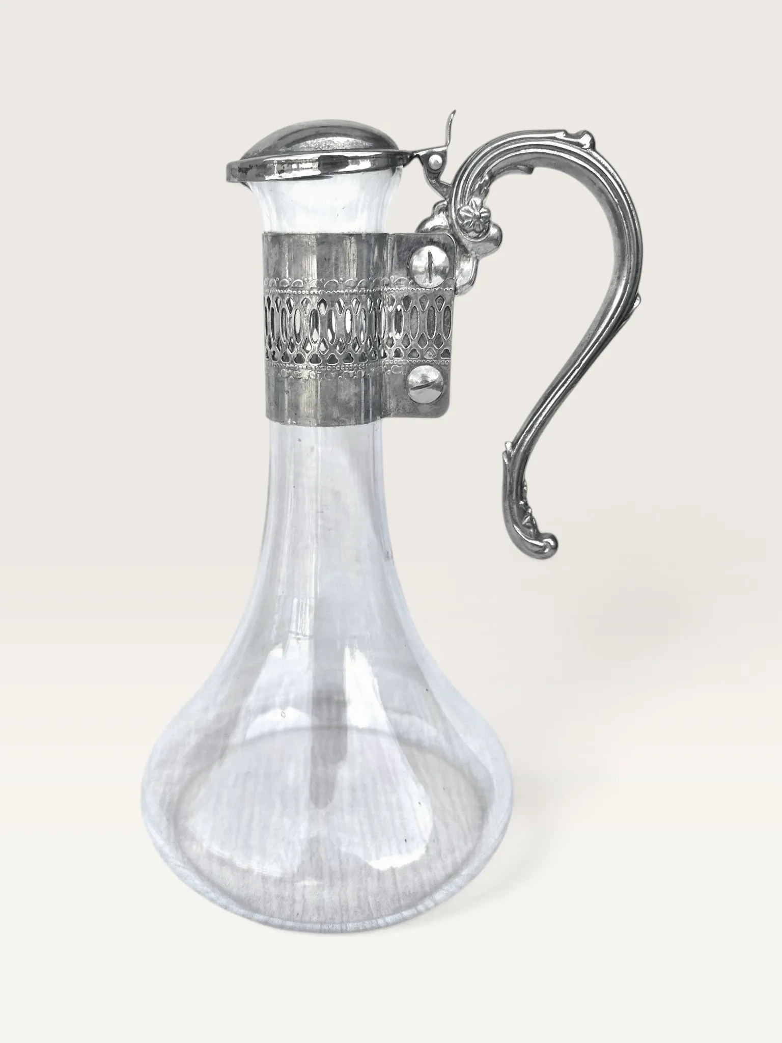 Glass and silver-plated metal jug, Louis XV style