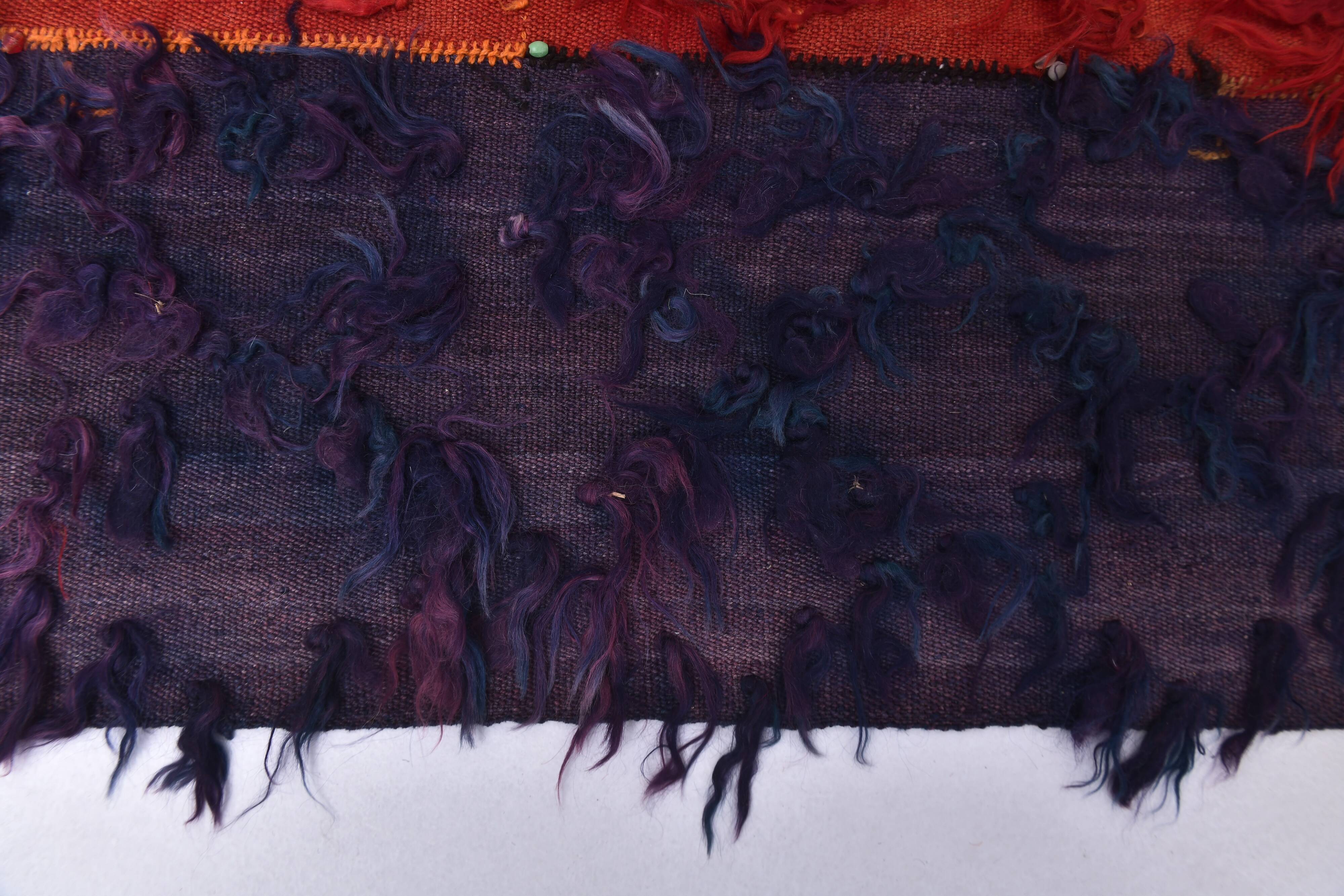 2x6 Red Blue Wool Vintage Runner Rug, 66x190Cm SK 240489