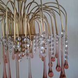 Lustre en cascade de grande taille en verre de Murano rose