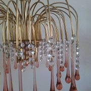 Lustre en cascade de grande taille en verre de Murano rose