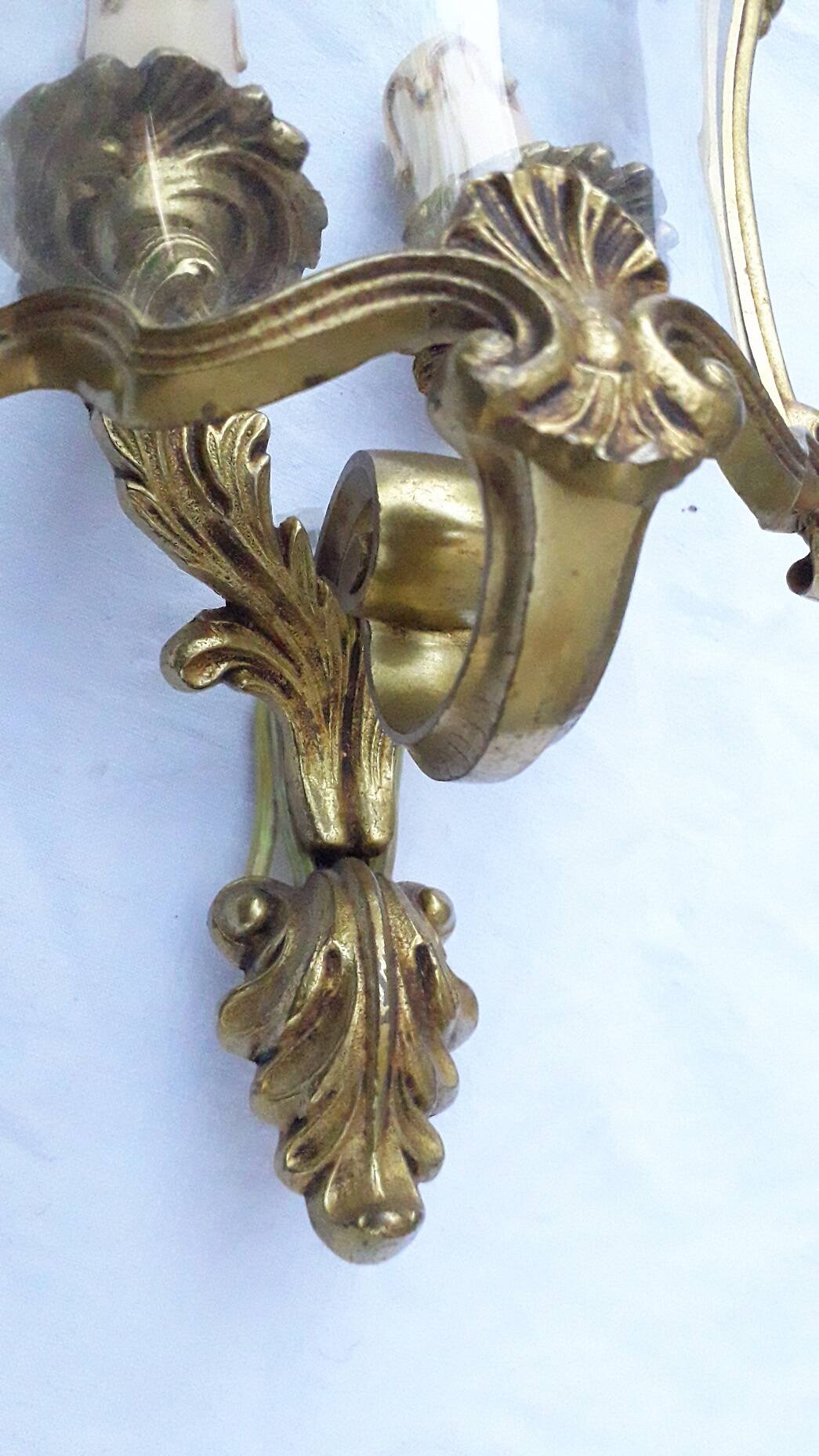 Pair of bronze and glass wall lights