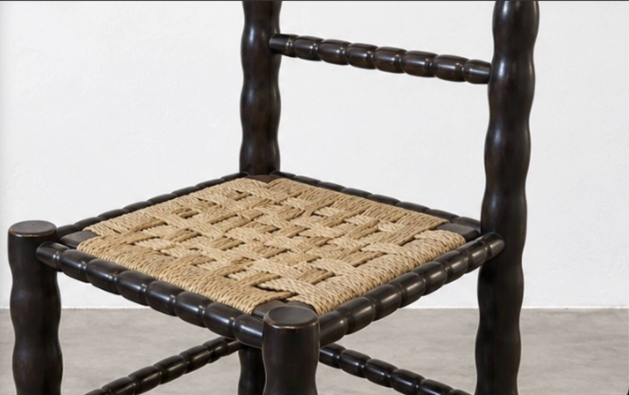 4 blackened wood spindle leg chairs attributed to Charles Dudouyt 1940