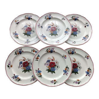 6 Flat porcelain plates Pyroplane Sarreguemines Agreste model